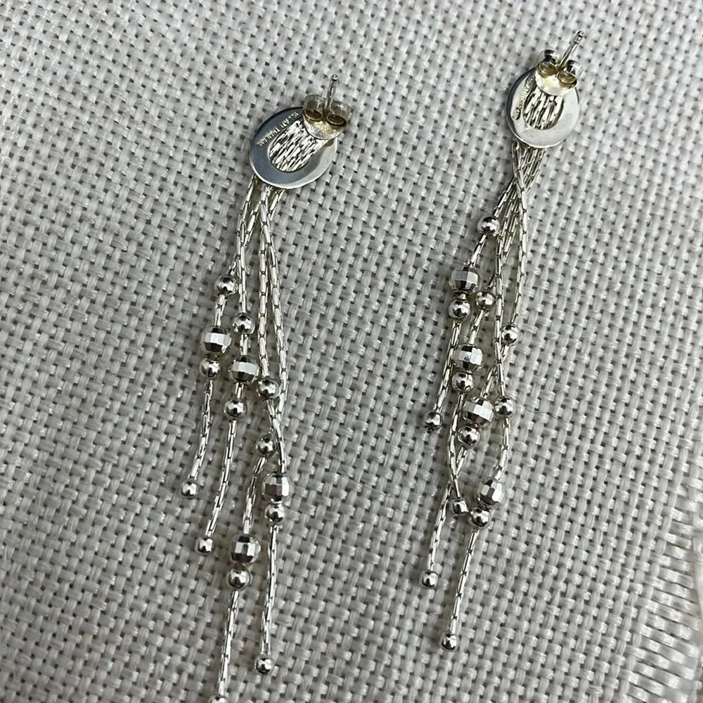 ATI Thailand Vintage 925 Sterling Silver Beaded Feather Tassel Earrings - Picture 6 of 9